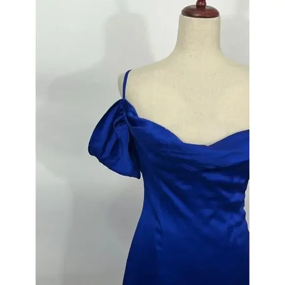 LA SEMAINE Paris Sz 34 2 Blue Silk Blend Off Shoulder Mini Dress NWT - Picture 6 of 10